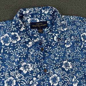Pete Huntington Bali Shirt Mens Large Blue Hawaiian Aloha Floral Tropical